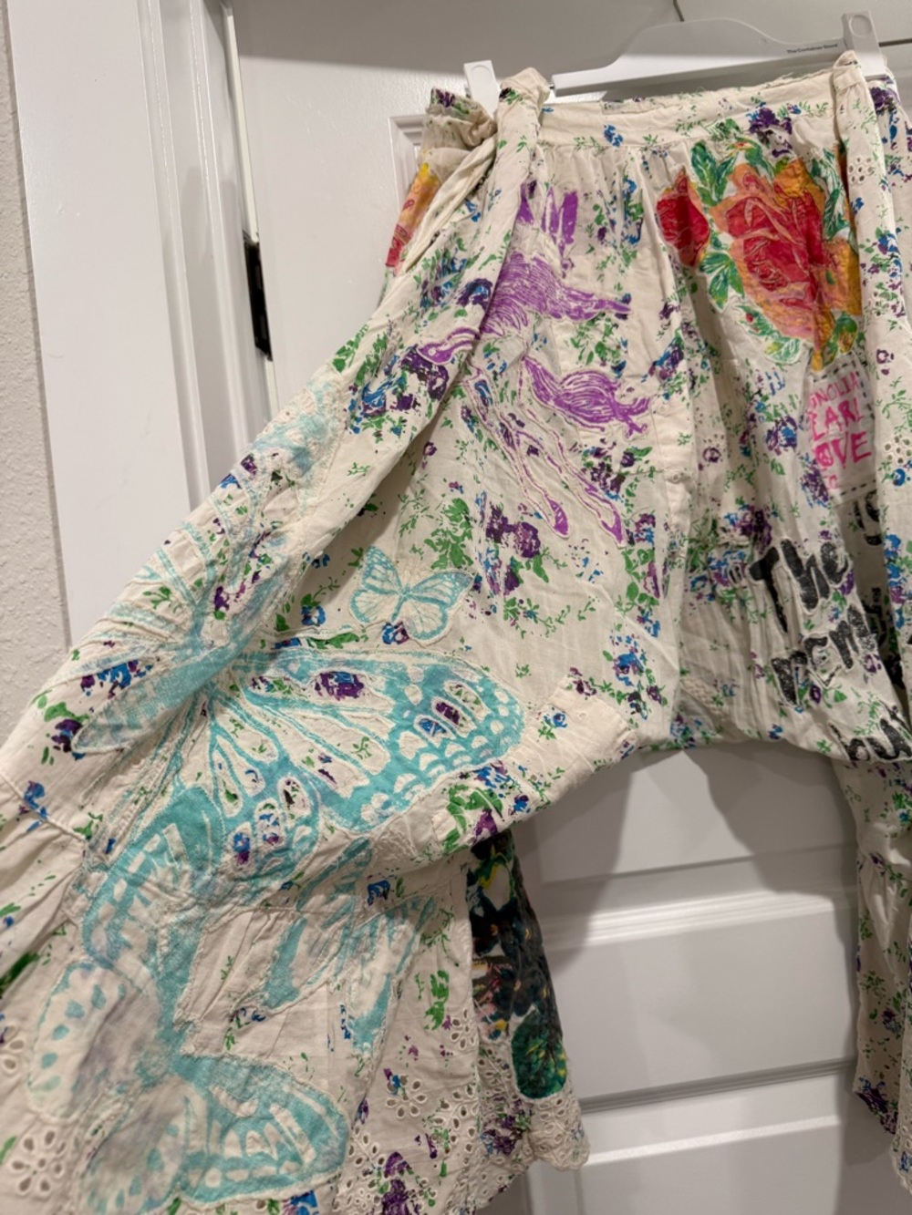 Magnolia Pearl Cream Trousers with Multi-Color Floral & Butterfly Print